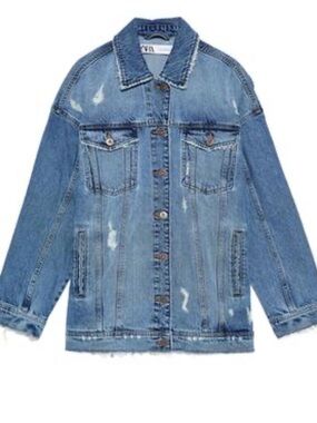 Zara Oversized Distressed Denim Jacket